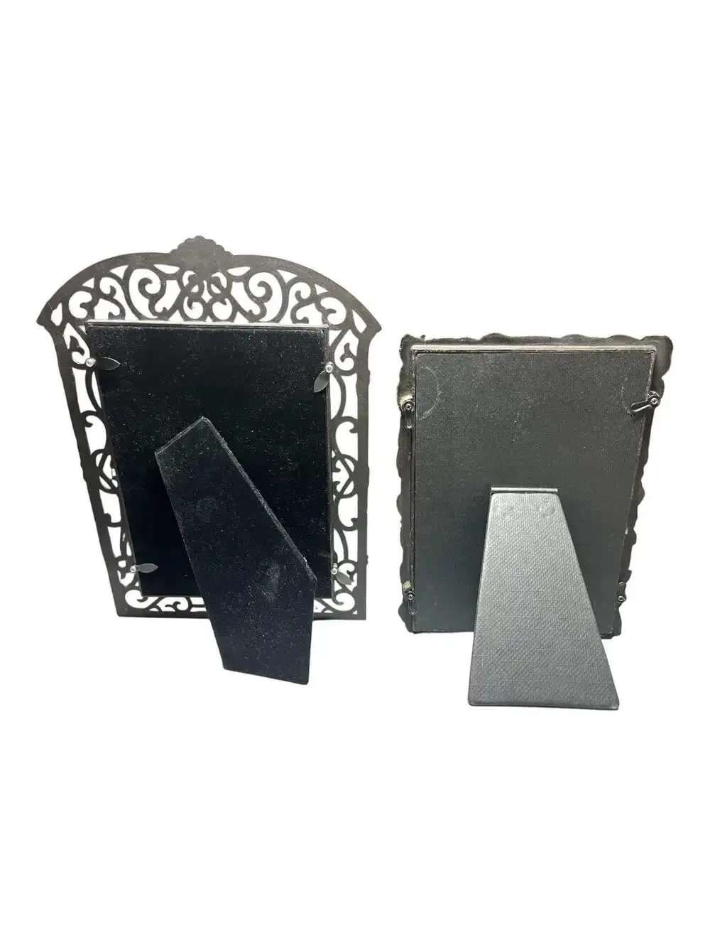 Ornate Antique Bronze Tone Metal Frame Set Art Nouveau Scrollwork Floral Rose